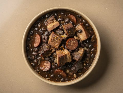 Feijoada (Schwarzer-Bohnen-Eintopf mit Schweinefleisch und geräucherter Wurst)