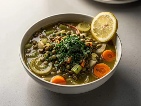 Sopa de lentejas de Año Nuevo con verduras y limón Sopa de lentejas de Año Nuevo con verduras y limón