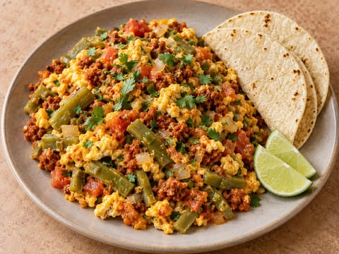 Nopales con Chorizo y Huevo (kaktus, chorizo a vejce) Nopales con Chorizo y Huevo (kaktus, chorizo a vejce)