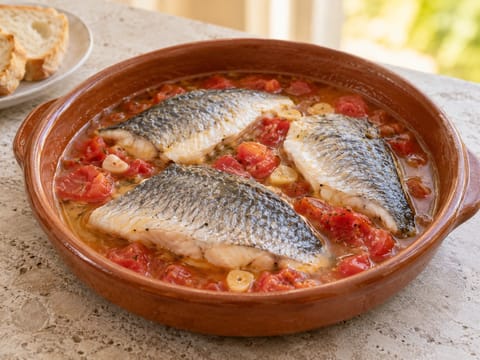 Orata all’Acqua Pazza (pražma v rajčatovém vývaru s bílým vínem)