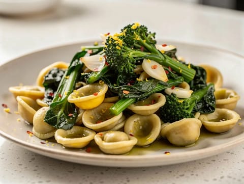 Orecchiette con Cime di Rapa (brokuł rabe z anchois i chilli)
