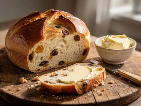 Osterbrot (saksalainen pääsiäisleipä rusinoilla ja sokeroidulla sitruskuorella) Osterbrot (saksalainen pääsiäisleipä rusinoilla ja sokeroidulla sitruskuorella)