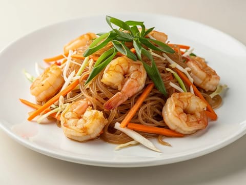 Pad Woon Sen (thajské restované skleněné nudle s krevetami)