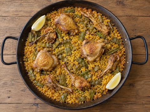 Paella Valenciana (Valenciansk paella med kyckling, kanin och gröna bönor)