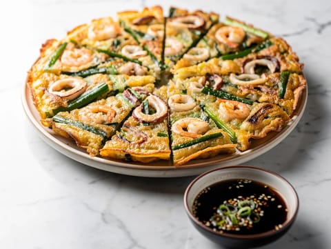 Haemul Pajeon (pandekage med seafood og forårsløg)