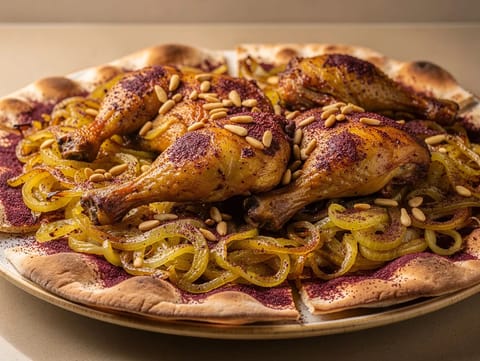 Palestinian Musakhan (pečené kuře se sumakem a cibulí)