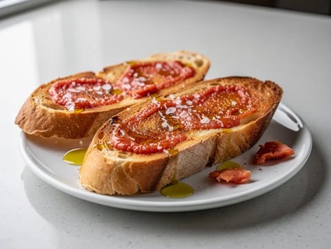 Pan con Tomate (katalanisches Tomatenbrot mit Knoblauch und Olivenöl)