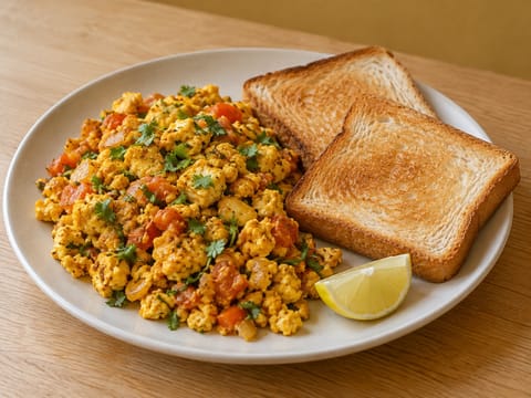 Paneer bhurji ja paahdettu leipä