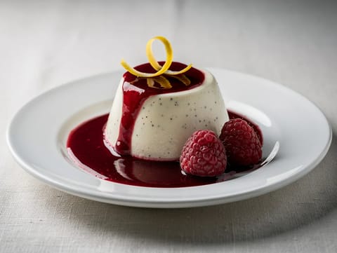 Panna cotta málnacoulis-val Panna cotta málnacoulis-val
