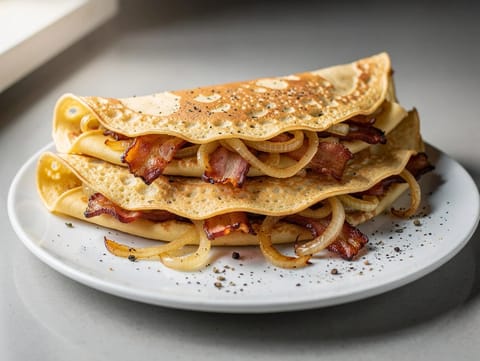 Pannenkoeken (ολλανδικές αλμυρές τηγανίτες με μπέικον και κρεμμύδι)