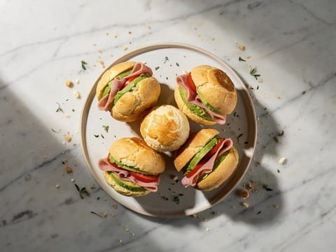 Σάντουιτς Pão de Queijo με αβοκάντο και ζαμπόν Σάντουιτς Pão de Queijo με αβοκάντο και ζαμπόν