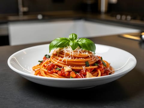 Pasta al Pomodoro Fresco e Basilico (Taze Domatesli ve Fesleğenli Makarna) Pasta al Pomodoro Fresco e Basilico (Taze Domatesli ve Fesleğenli Makarna)