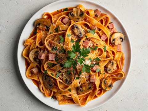 Pasta alla Boscaiola (pappardelle med sopp og pancetta)
