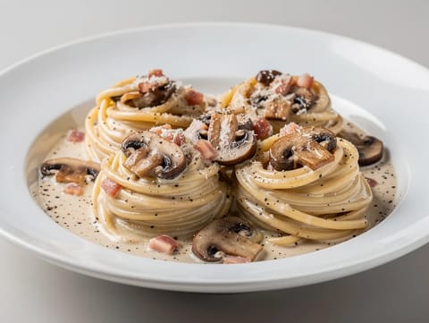 Pasta alla Boscaiola (pâtes crémeuses aux champignons et pancetta)