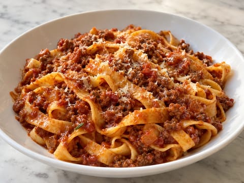 Pasta alla Buttera (massa toscana com ragù de tomate e carne picada) Pasta alla Buttera (massa toscana com ragù de tomate e carne picada)