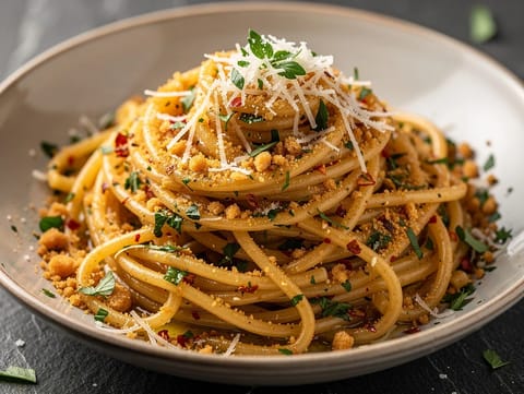 Pasta alla Carrettiera Siciliana (valkosipuli-chilipasta)