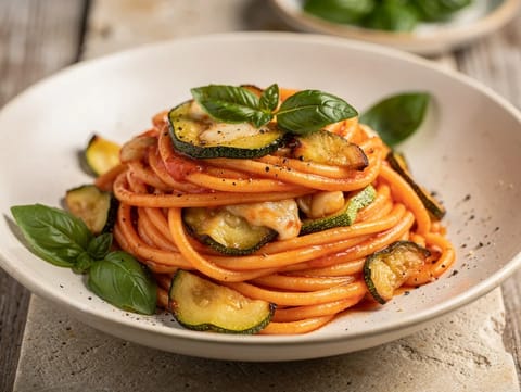 Pasta alla Nerano Rossa (Pasta med zucchini och tomat)