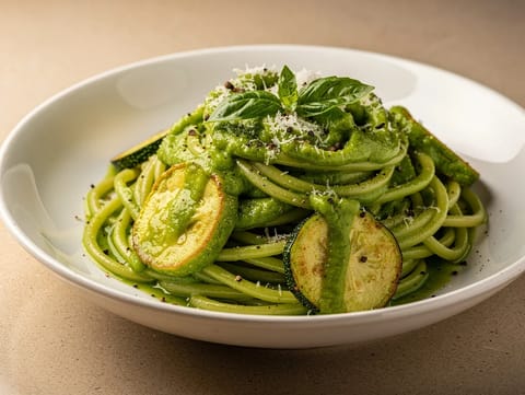 Pasta alla Nerano Verde (kabaklı, fesleğenli ve Parmigiano’lu spagetti)