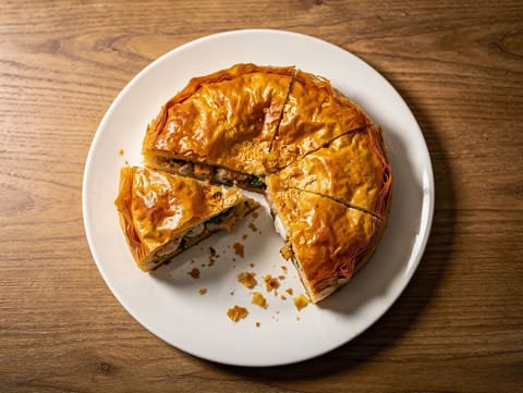 Meeresfrüchte-Pastilla (marokkanische Filoteig-Pastete mit Garnelen und Weißfisch)