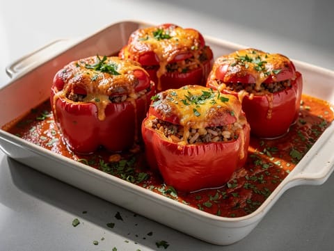 Gevulde paprika’s met rijst en rundergehakt (Peperoni Ripieni)