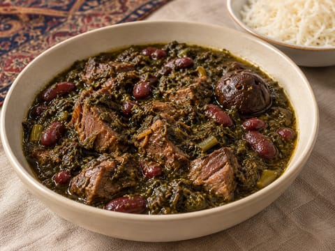 Ghormeh Sabzi (persisk urte- og lammegryte) Ghormeh Sabzi (persisk urte- og lammegryte)