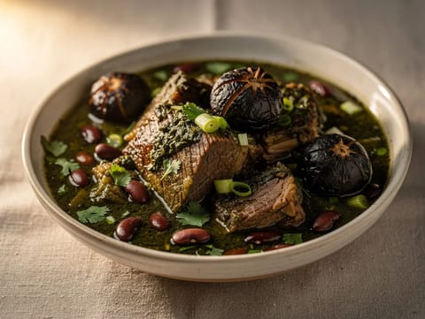 Ghormeh Sabzi (ragoût persan aux herbes et à l’agneau) Ghormeh Sabzi (ragoût persan aux herbes et à l’agneau)