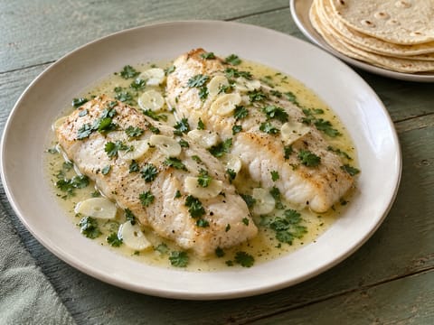 Pescado al Ajillo (peixe com alho e lima e coentros)