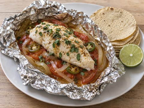 Pescado Empapelado (folyo paketlerde fırınlanmış Meksika balığı)