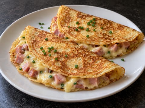 Pfannkuchen mit Schinken und Käse (Herzhafte deutsche Pfannkuchen mit Schinken und Käse) Pfannkuchen mit Schinken und Käse (Herzhafte deutsche Pfannkuchen mit Schinken und Käse)
