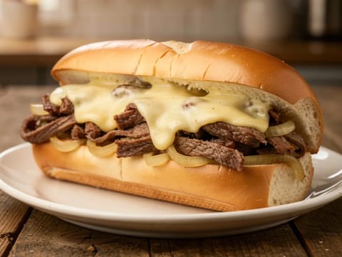Philly Cheesesteak (sandwich med biff og provolone) Philly Cheesesteak (sandwich med biff og provolone)
