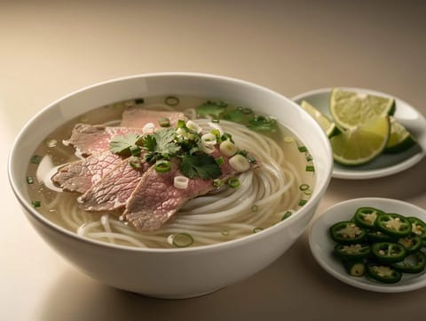 Phở Tái (vietnamesisches Rindfleisch-Pho mit rohem Rindfleisch) Phở Tái (vietnamesisches Rindfleisch-Pho mit rohem Rindfleisch)