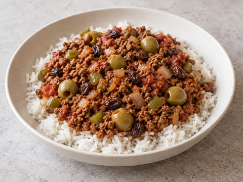 Picadillo con Arroz (κουβανέζικος πικάντικος κιμάς μοσχαρίσιος με ρύζι) Picadillo con Arroz (κουβανέζικος πικάντικος κιμάς μοσχαρίσιος με ρύζι)