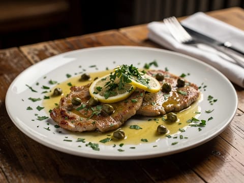 Piccata di Vitello al Limone (vasikan piccata sitruunalla ja kapriksilla)