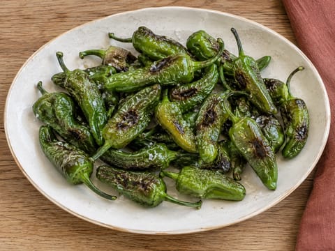 Pimientos de Padrón (geblakerde groene pepers) Pimientos de Padrón (geblakerde groene pepers)