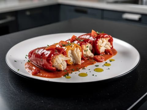 Pimientos del Piquillo Rellenos de Bacalao (piquillos farcis à la morue salée) Pimientos del Piquillo Rellenos de Bacalao (piquillos farcis à la morue salée)