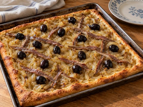 Pissaladière (tarte niçoise de cebola com anchovas e azeitonas) Pissaladière (tarte niçoise de cebola com anchovas e azeitonas)
