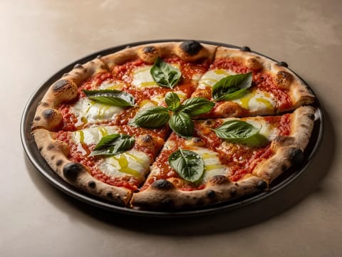 Pizza Margherita (Tomat, mozzarella og basilikum)