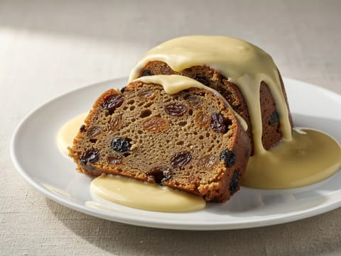 Plum Duff (budino di frutta al vapore con uvetta e uva sultanina)
