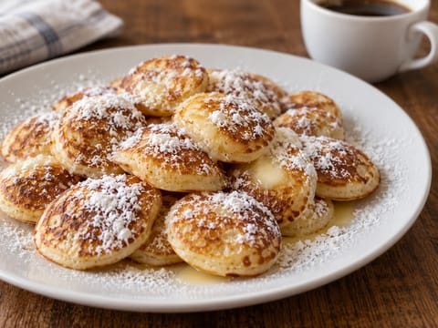 Poffertjes (mini frittelle olandesi lievitate con burro e zucchero a velo) Poffertjes (mini frittelle olandesi lievitate con burro e zucchero a velo)