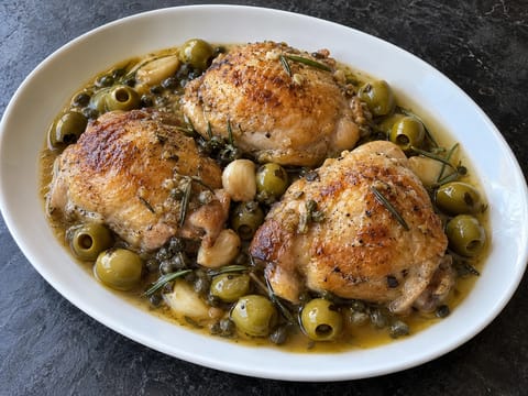 Pollo alla Cacciatora Bianco (κοτόπουλο μπρεζέ με λευκό κρασί, ελιές και κάπαρη) Pollo alla Cacciatora Bianco (κοτόπουλο μπρεζέ με λευκό κρασί, ελιές και κάπαρη)