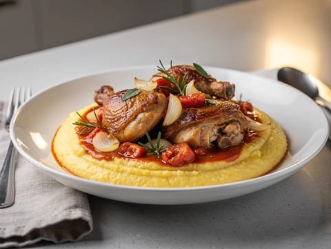 Pollo alla cacciatora con polenta