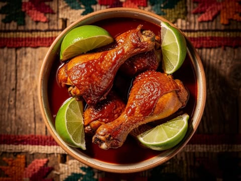 Pollo en Adobo (Hähnchen in Guajillo-Chili- und Tomatensoße) Pollo en Adobo (Hähnchen in Guajillo-Chili- und Tomatensoße)