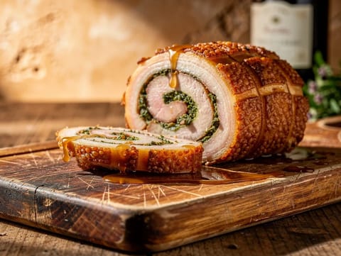 Porchetta Arrosto con Erbe (poitrine de porc roulée rôtie aux herbes)