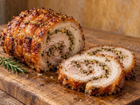 Porchetta Arrosto con Erbe (pancetta di maiale arrotolata arrosto alle erbe) Porchetta Arrosto con Erbe (pancetta di maiale arrotolata arrosto alle erbe)