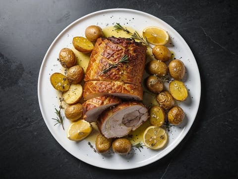 Porchetta con Patate al Forno (Rullad sidfläskstek med ugnsrostad potatis) Porchetta con Patate al Forno (Rullad sidfläskstek med ugnsrostad potatis)