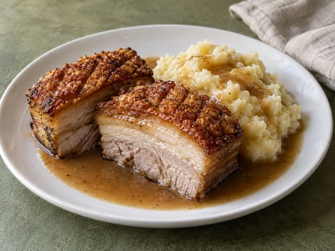 Svineribbe med cider-saus og eplemos Svineribbe med cider-saus og eplemos
