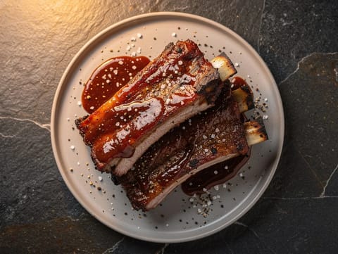 Schweine-Spareribs mit rauchiger BBQ-Soße Schweine-Spareribs mit rauchiger BBQ-Soße