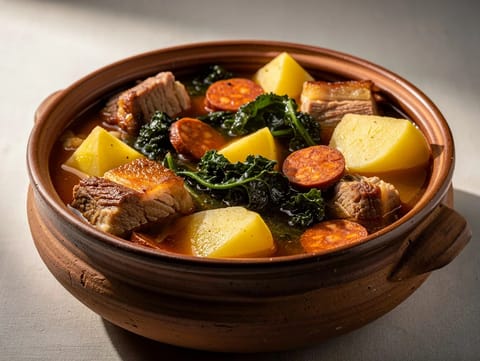 Pote Gallego (galicischer Eintopf mit Schweinefleisch, Chorizo, Kartoffeln und Grünkohl) Pote Gallego (galicischer Eintopf mit Schweinefleisch, Chorizo, Kartoffeln und Grünkohl)