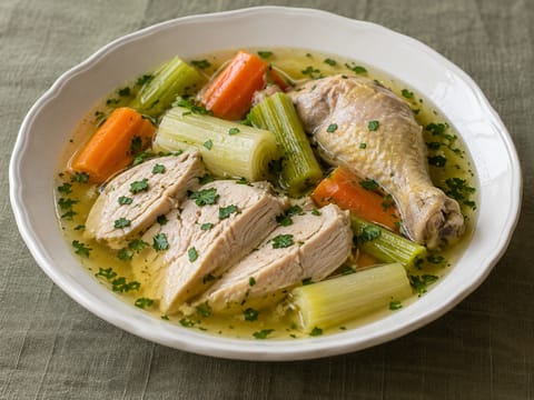 Poule au Pot (dušené kuře se zeleninou a vývarem)