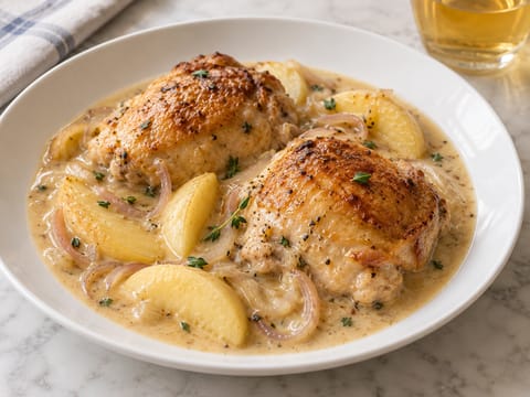 Poulet en Sauce Normande (Pui în sos de smântână și mere) Poulet en Sauce Normande (Pui în sos de smântână și mere)
